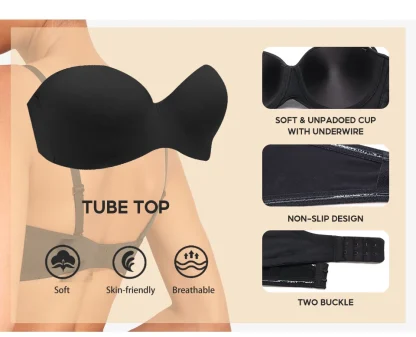 Non-Slip Solid Strapless Bras - Image 6