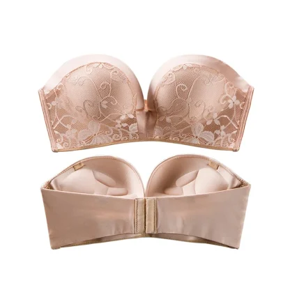 Shiny Floral Solid Strapless Bra