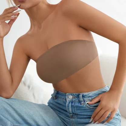 Padded Solid Simple Strapless Bra - Image 3