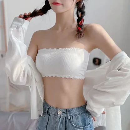 Non-slip Lace Trim Strapless Bra - Image 8