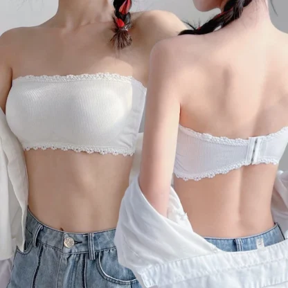 Non-slip Lace Trim Strapless Bra - Image 6