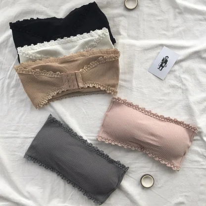 Non-slip Lace Trim Strapless Bra - Image 13