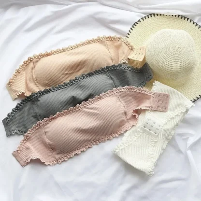 Non-slip Lace Trim Strapless Bra - Image 12
